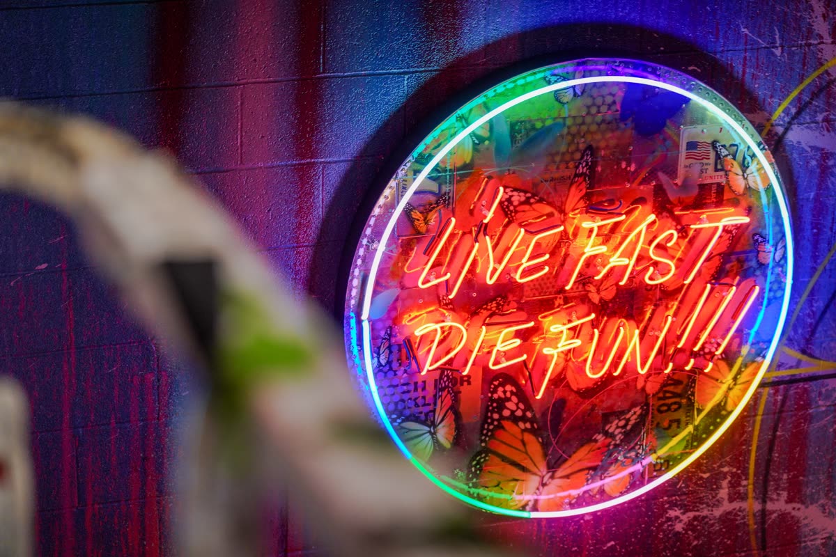 Neon art installation inside Gallery Defi